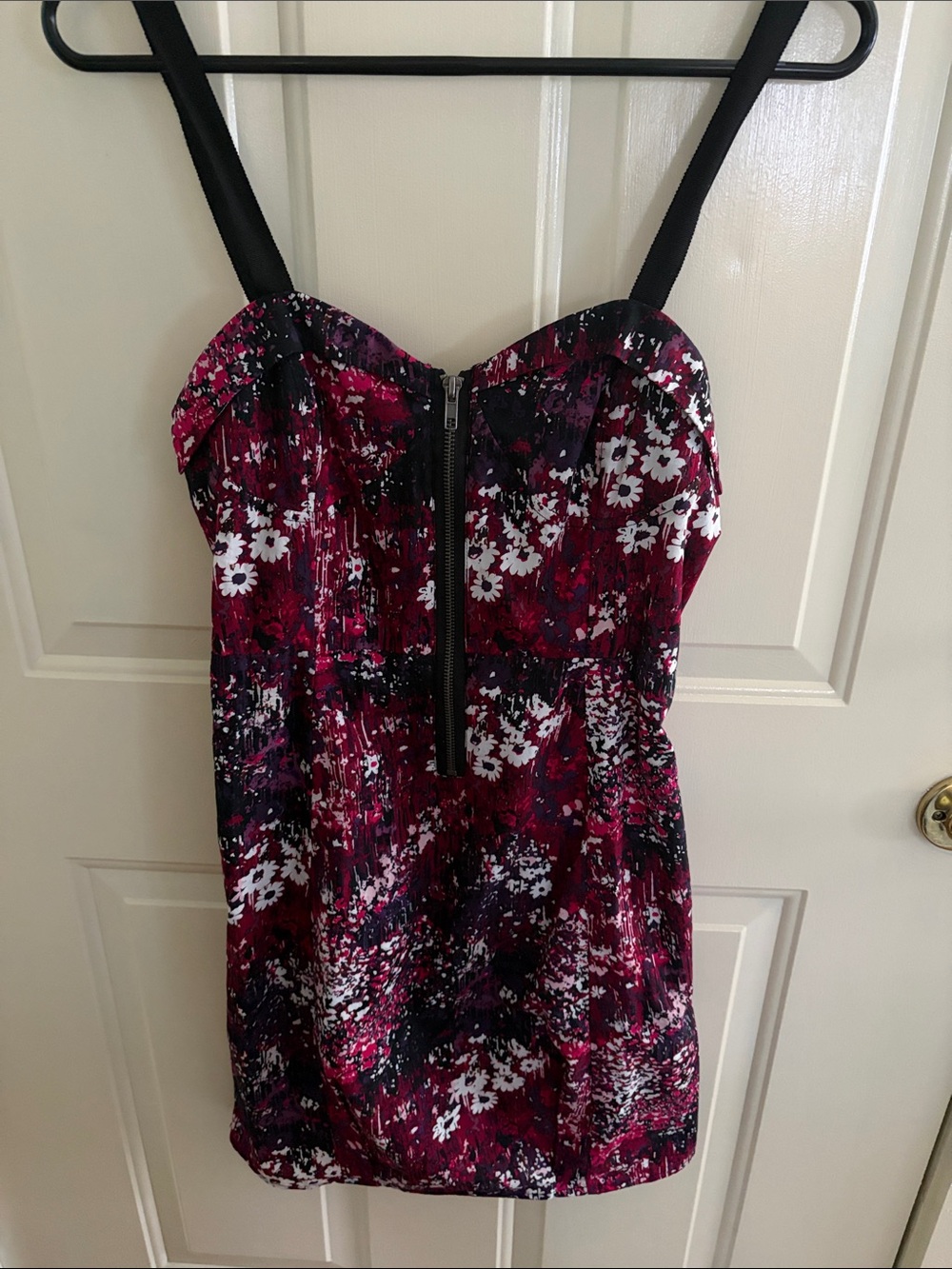 Kimchi Blue Magenta Floral Bustier Mini Dress with Black Straps